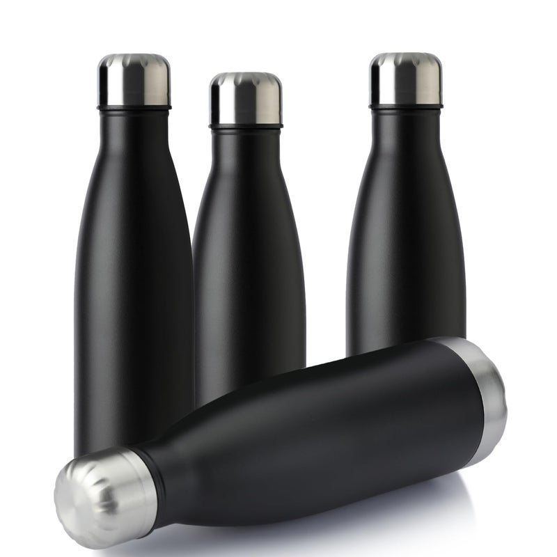 MEWAY 17oz Sport Water Bottle 4 Pack Vacuum Insulated Stainless Steel Leak-Proof Double Wall Cola Shape Water Bottle,Keep Drinks Hot & Cold (Black,4 Pack) - Image 1